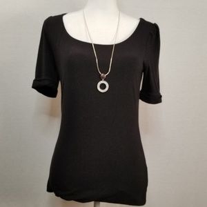 WHBM Women's Scoop Neck Elbow-Sleeve Knit Top XS